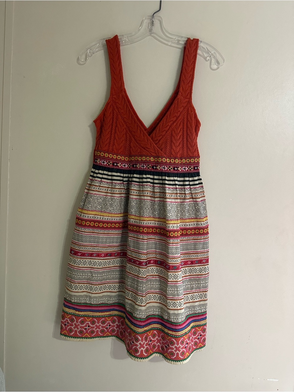 Free People Orange Knit Bodice Multi-Pattern Midi Dress